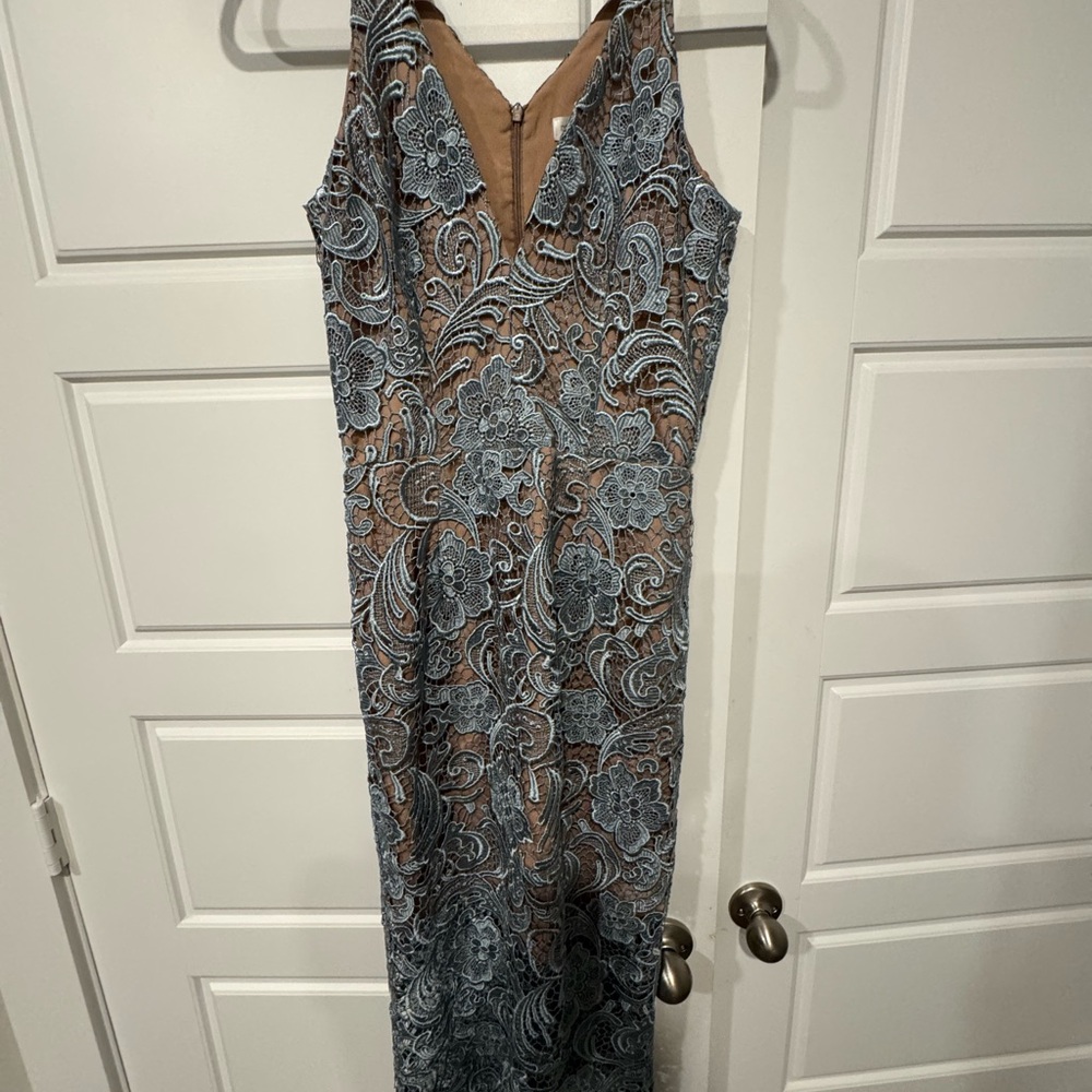Blue Sequin Sleeveless V-Neck Cocktail Dress